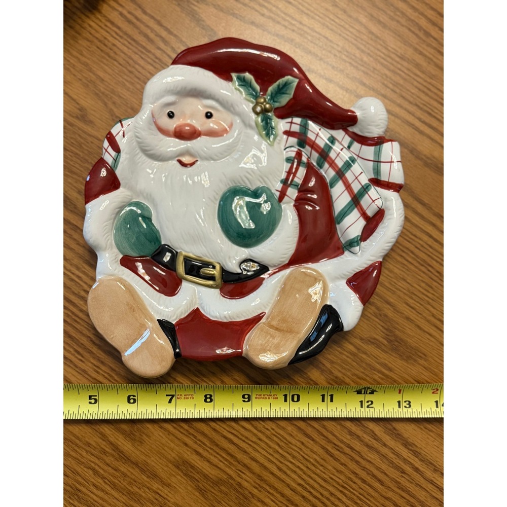 Fitz & Floyd Essentials‎ Santa Plate Plaid Christmas Home Decor  *TINY FLAW*